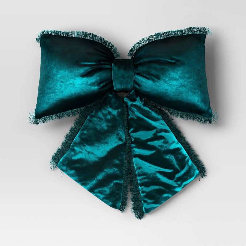 slide 1 of 3, 20" Christmas Bow Shaped Pillow Green - Wondershop™, 1 ct