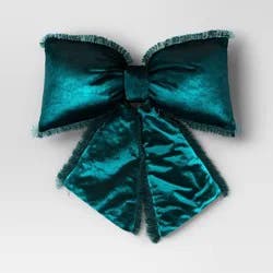 20" Christmas Bow Shaped Pillow Green - Wondershop™