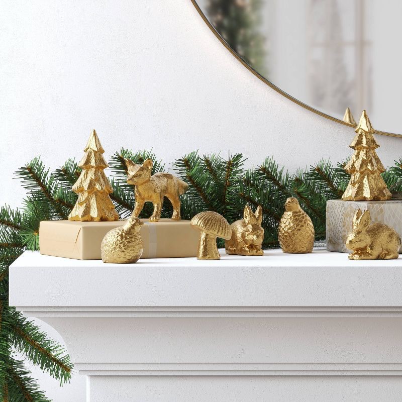 slide 2 of 6, 8pk Christmas Poly Figural Decor Set Birds/Bunny/Trees Gold - Wondershop™, 8 ct