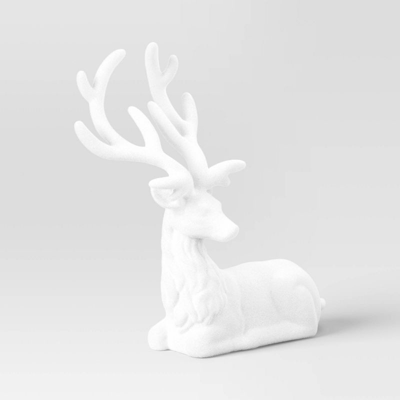 slide 1 of 3, 10.25" Christmas Flocked Sitting Deer White - Wondershop™, 1 ct