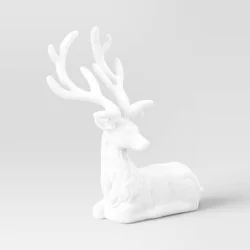 10.25&quot; Christmas Flocked Sitting Deer White - Wondershop™