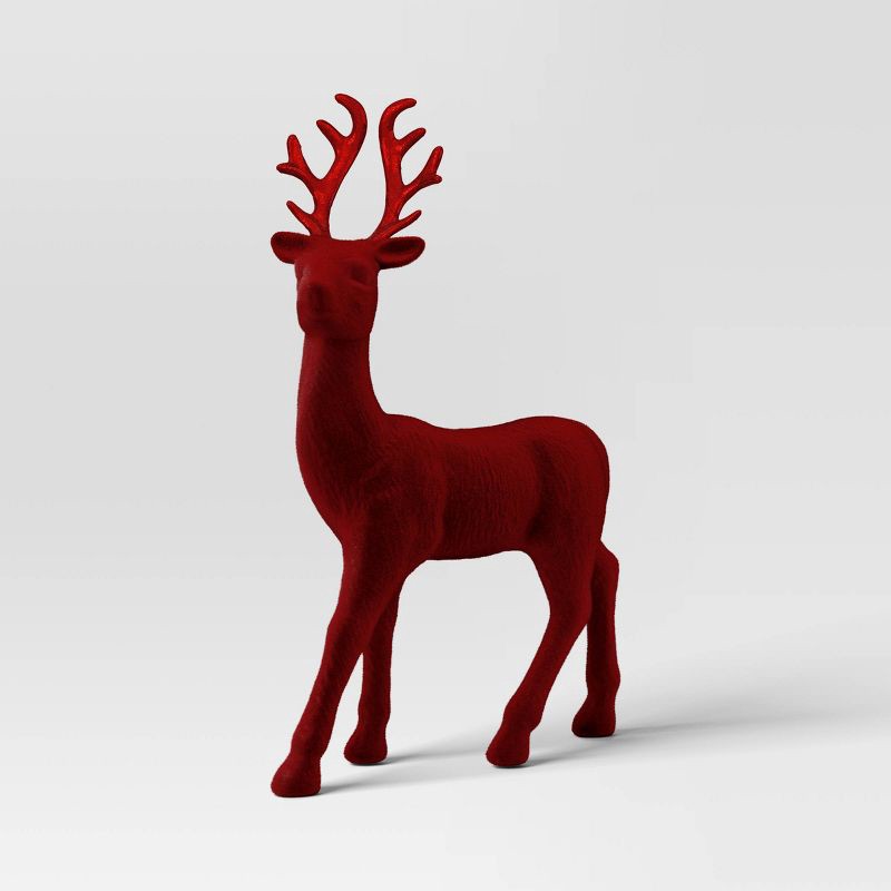 slide 1 of 3, 12" Christmas Flocked Standing Deer Decor Red - Wondershop™, 1 ct