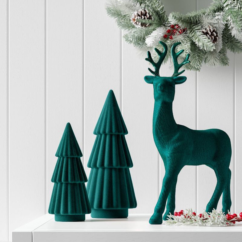 slide 2 of 3, 12" Christmas Flocked Standing Deer Decor Green - Wondershop™, 1 ct