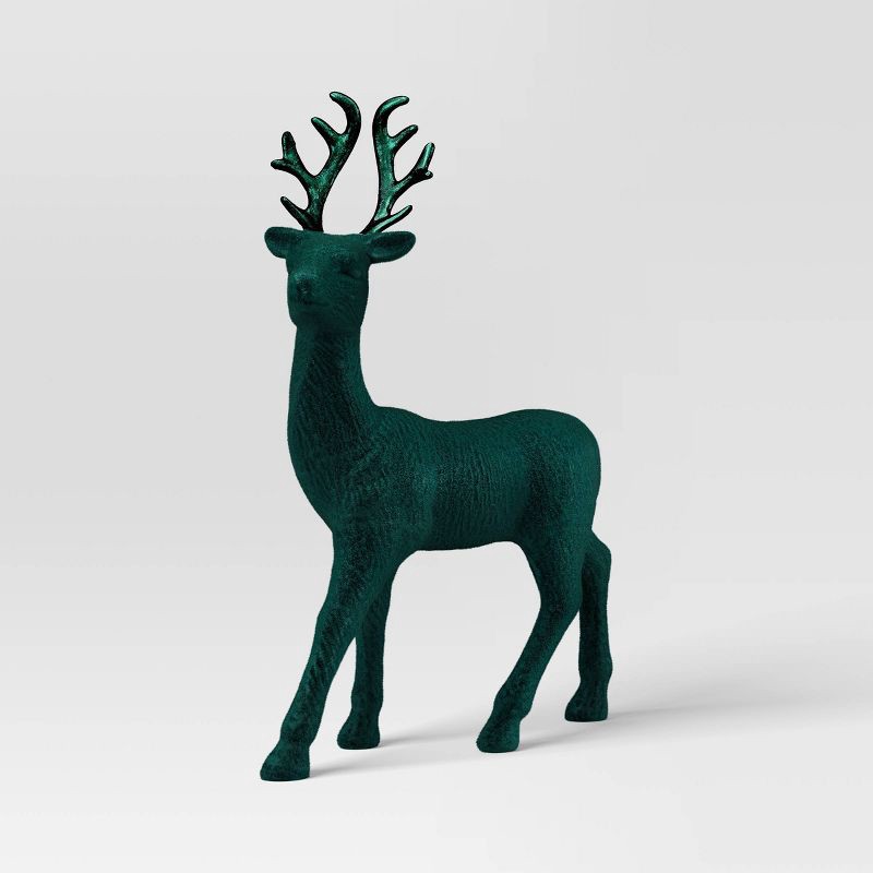 slide 1 of 3, 12" Christmas Flocked Standing Deer Decor Green - Wondershop™, 1 ct