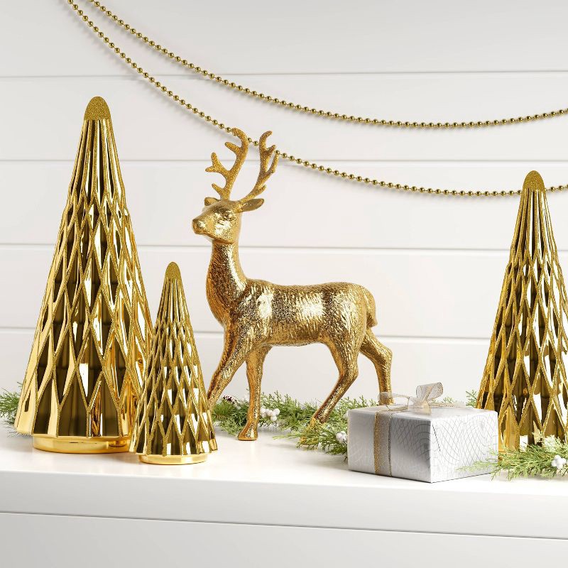 slide 2 of 3, 12" Christmas Flocked Standing Deer Decor Gold with Glittered Antler - Wondershop™, 1 ct