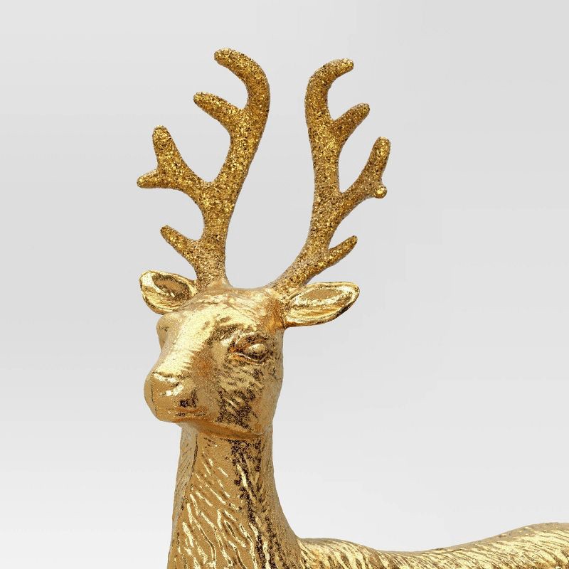 slide 3 of 3, 12" Christmas Flocked Standing Deer Decor Gold with Glittered Antler - Wondershop™, 1 ct