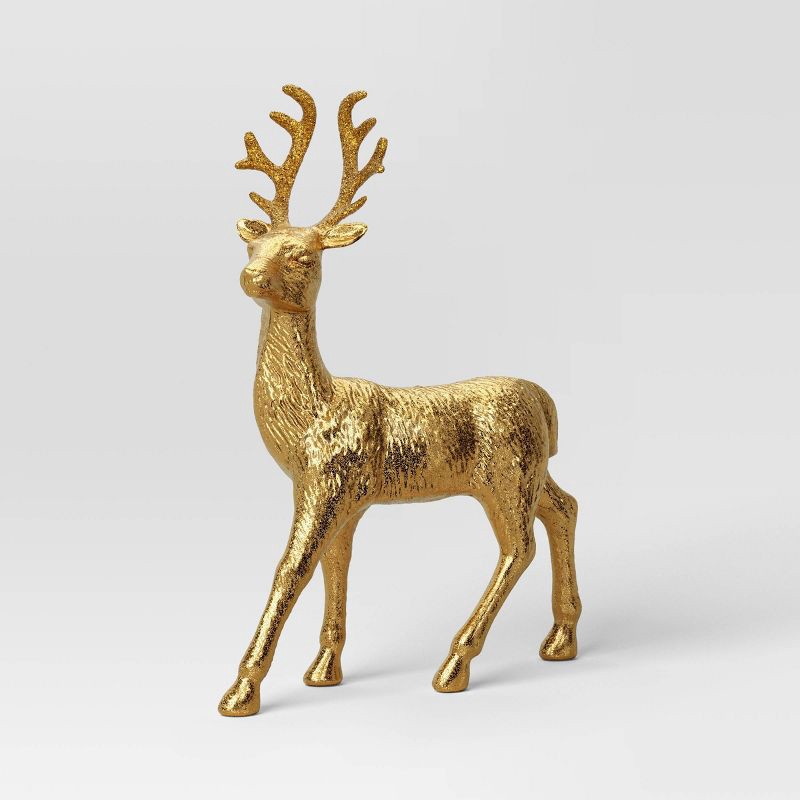 slide 1 of 3, 12" Christmas Flocked Standing Deer Decor Gold with Glittered Antler - Wondershop™, 1 ct