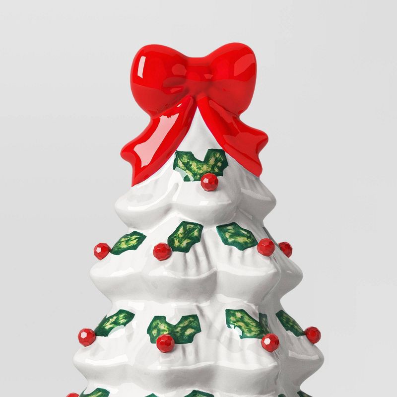 slide 4 of 4, 12" Lit Ceramic White Christmas Tree with Red Bow - Wondershop™, 1 ct