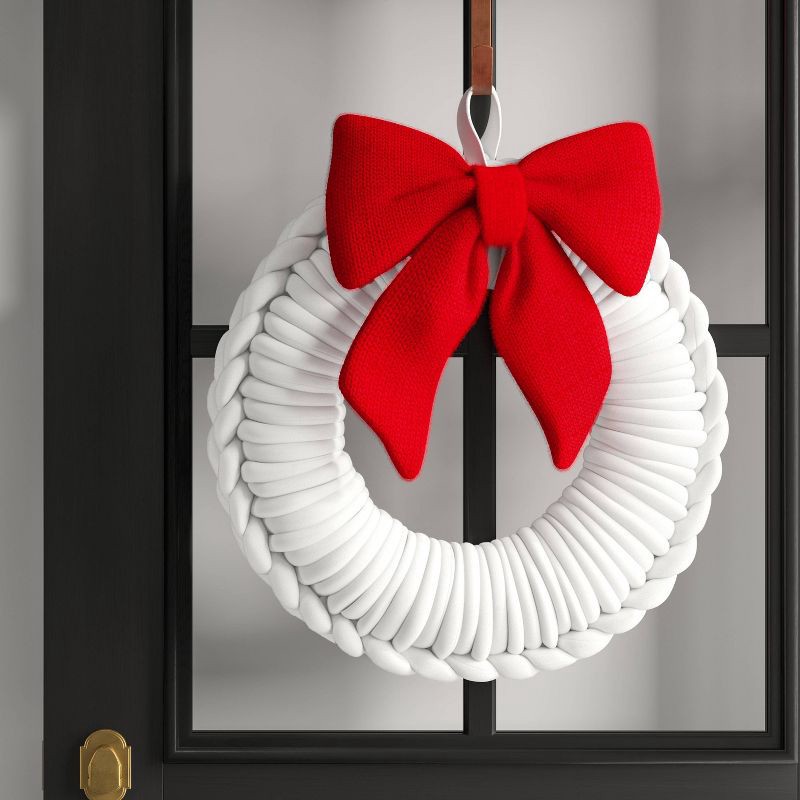 slide 2 of 3, 24" Christmas White Tube Yarn Red Bow Wreath - Wondershop™, 1 ct