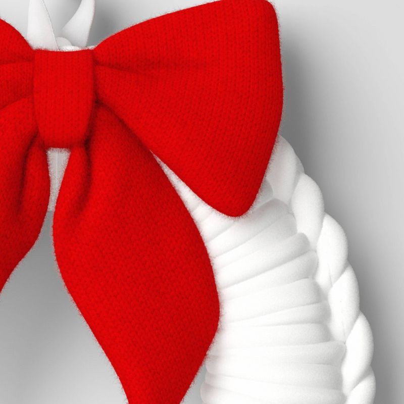 slide 3 of 3, 24" Christmas White Tube Yarn Red Bow Wreath - Wondershop™, 1 ct