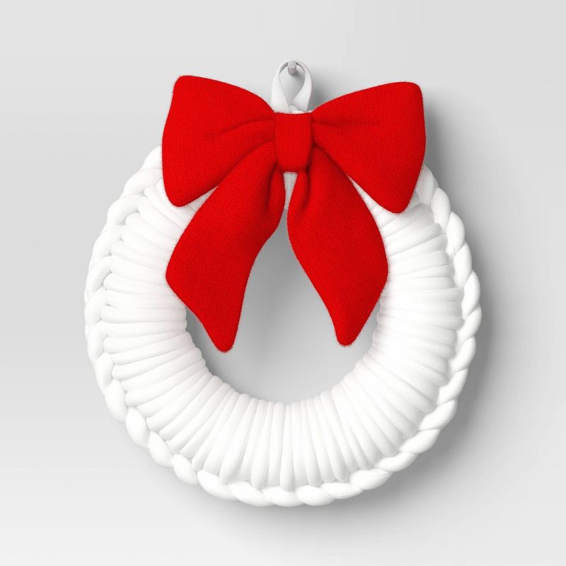 slide 1 of 3, 24" Christmas White Tube Yarn Red Bow Wreath - Wondershop™, 1 ct