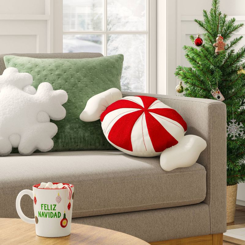 slide 2 of 4, 28" Christmas Peppermint Shaped Pillow Red/White - Wondershop™, 1 ct