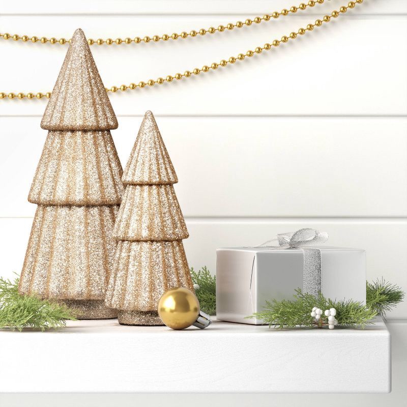 slide 2 of 3, 2pk Christmas Glittered Trees Gold - Wondershop™, 2 ct