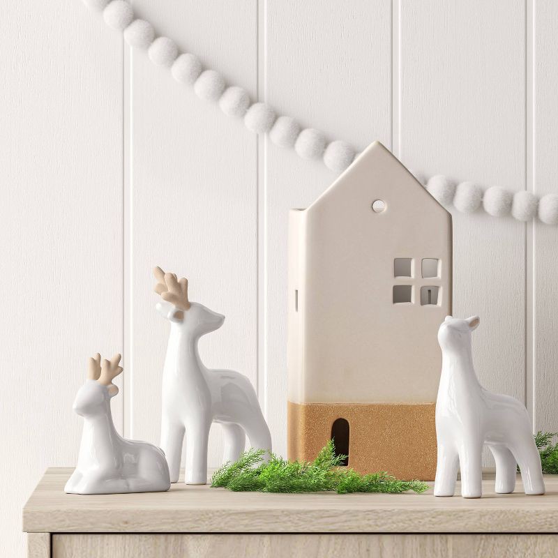 slide 2 of 5, 3ct Christmas Ceramic Deer Decor Set White- Wondershop™, 3 ct