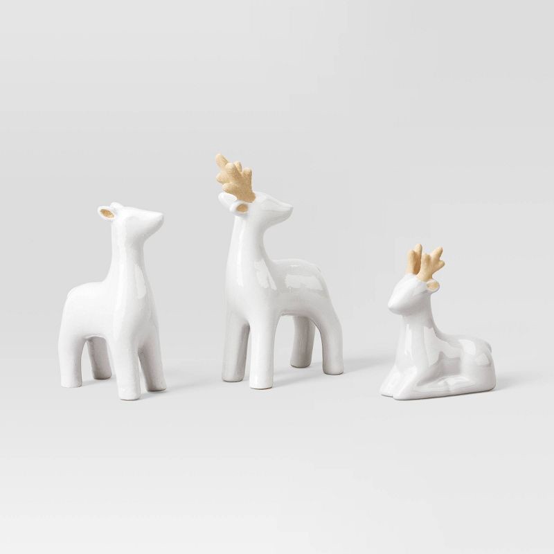 slide 1 of 5, 3ct Christmas Ceramic Deer Decor Set White- Wondershop™, 3 ct