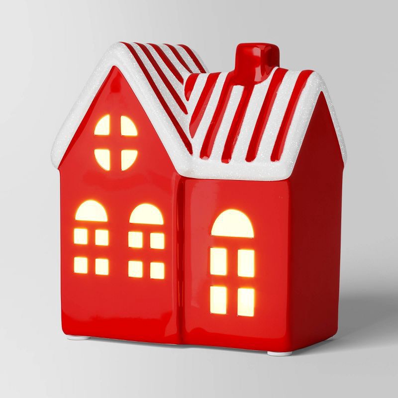 slide 1 of 3, 5" Christmas Lit Red Ceramic House Decor - Wondershop™, 1 ct