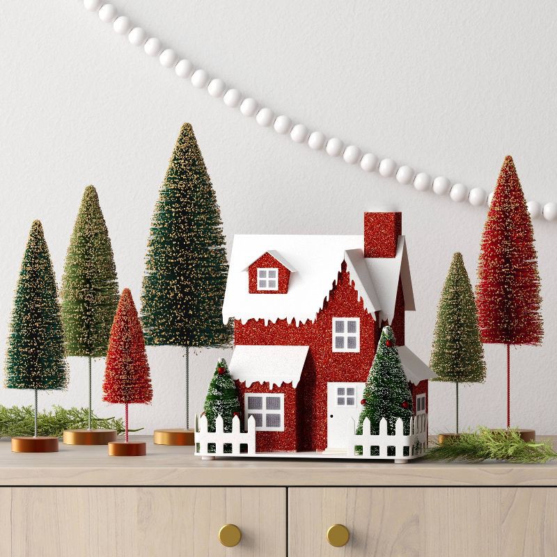 slide 2 of 3, 6pc Sisal Bottle Brush Tree Christmas Figurine Set Green/Red - Wondershop™, 6 ct