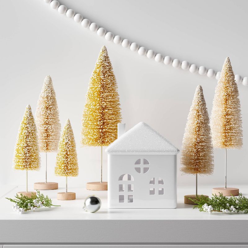 slide 2 of 3, 6ct Sisal Bottle Brush Tree Christmas Figurine Set White Neutral - Wondershop™, 6 ct