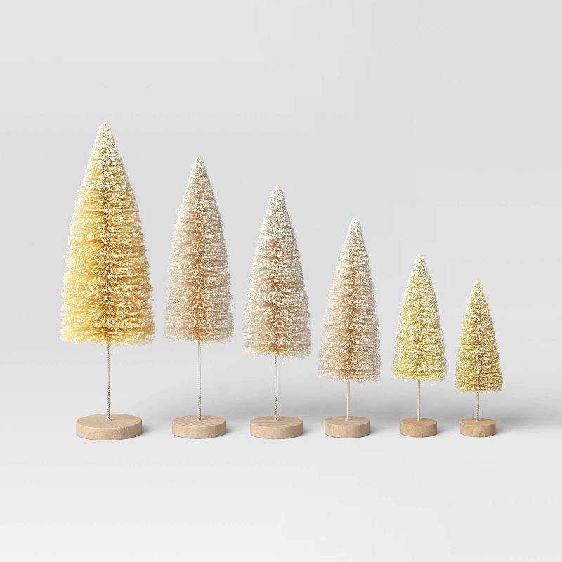 slide 1 of 3, 6ct Sisal Bottle Brush Tree Christmas Figurine Set White Neutral - Wondershop™, 6 ct