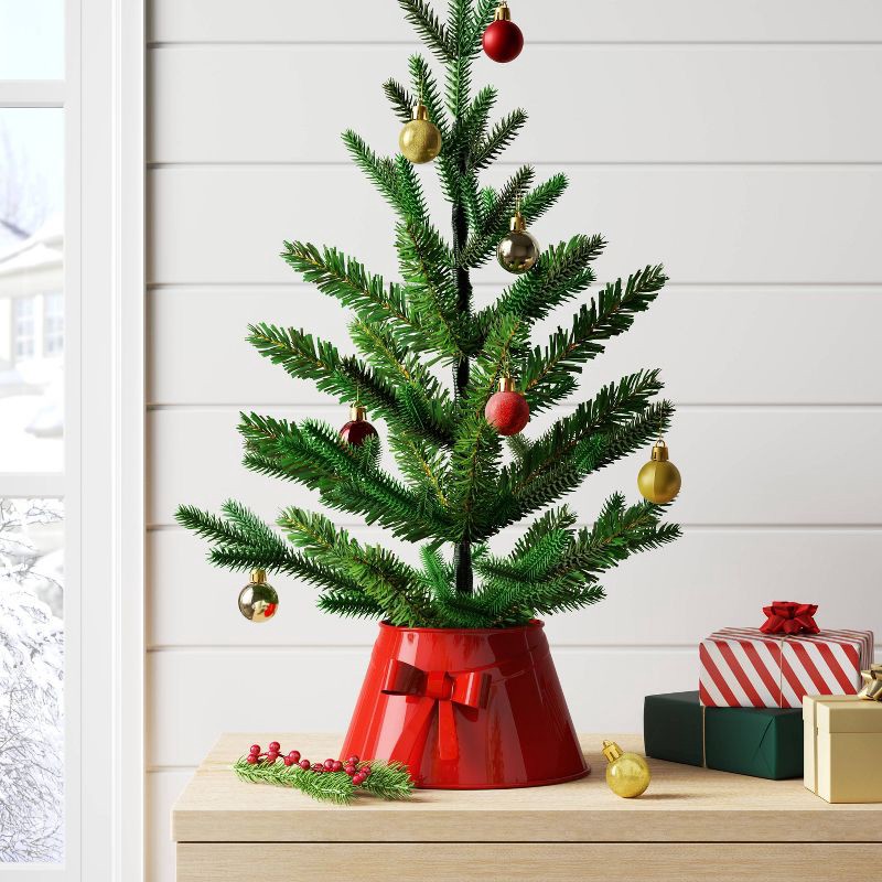 slide 2 of 3, 7" Christmas Metal Mini Tree Collar with Bow Red - Wondershop™, 1 ct