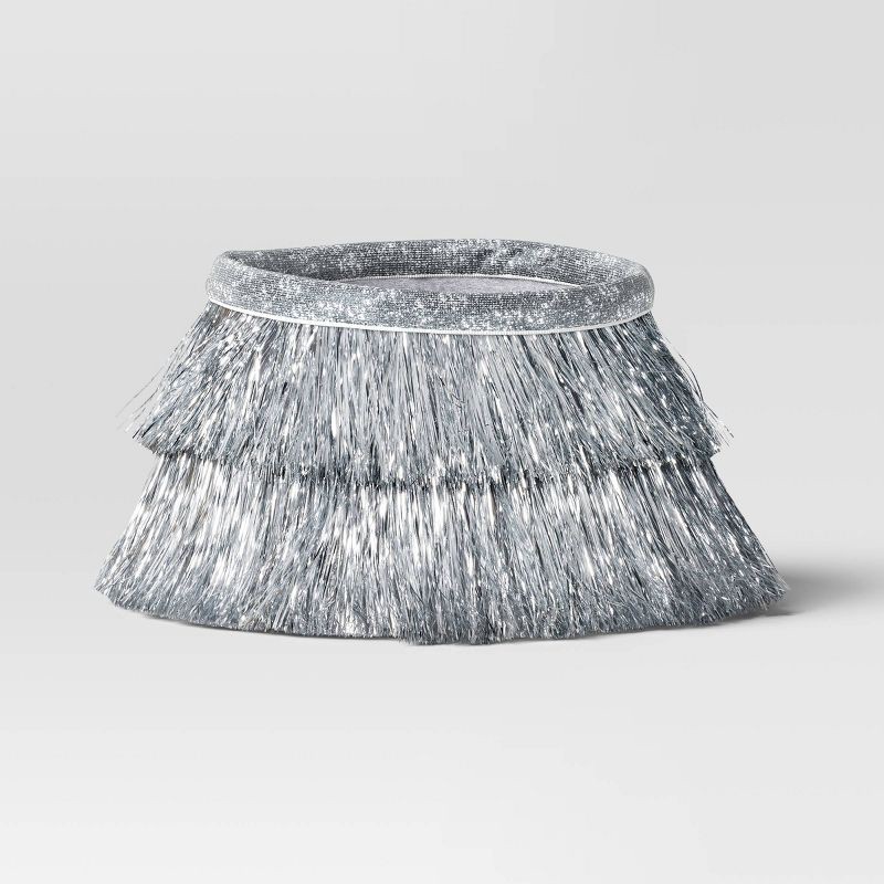 slide 1 of 3, 7" Christmas Tinsel Mini Tree Collar Silver - Wondershop™, 1 ct