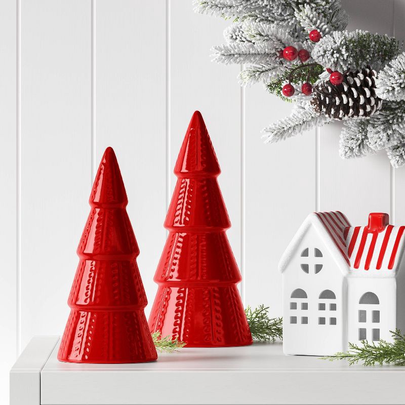 slide 2 of 3, 8" Christmas Ceramic Tree Shaped Decor Red - Wondershop™, 1 ct