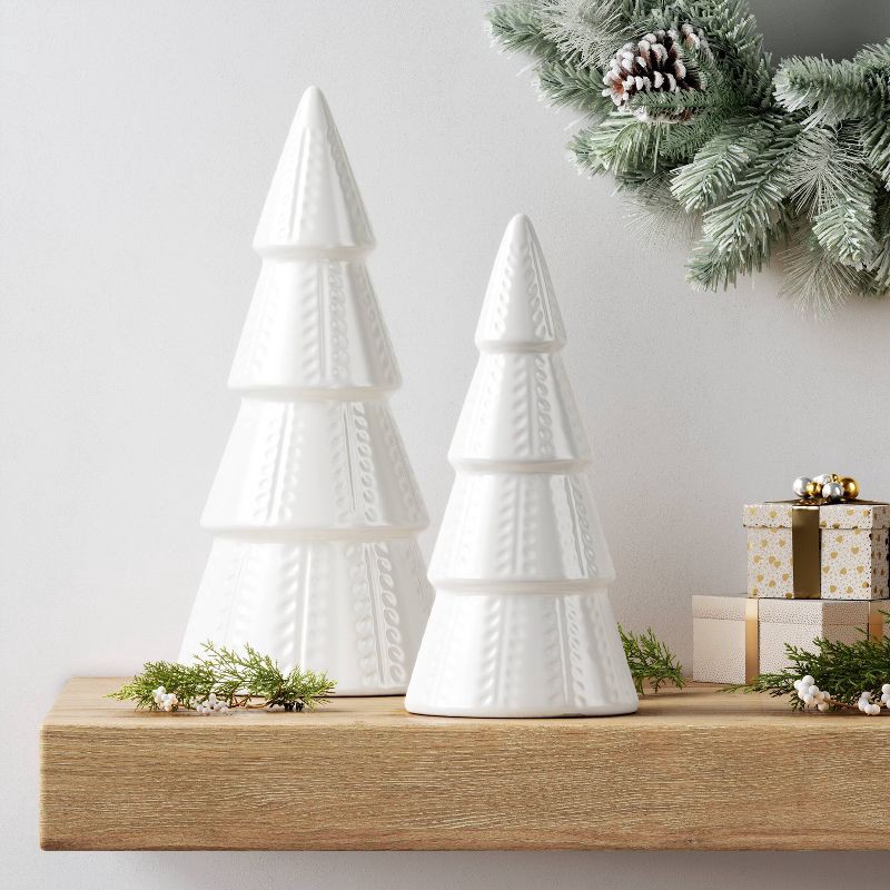 slide 2 of 3, 8" Christmas Ceramic Tree Shaped Decor White - Wondershop™, 1 ct