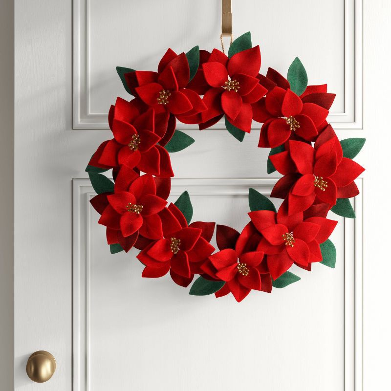 slide 2 of 3, Christmas Fabric Poinsettia Wreath Decor - Wondershop™, 1 ct