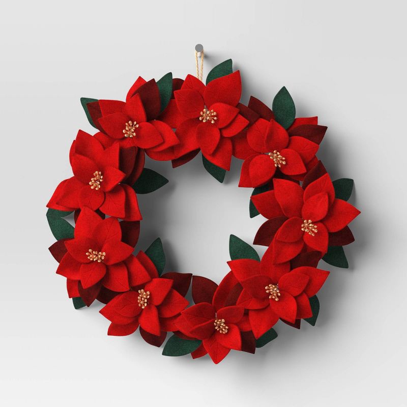 slide 1 of 3, Christmas Fabric Poinsettia Wreath Decor - Wondershop™, 1 ct