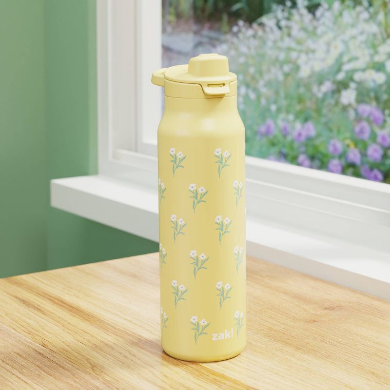 slide 5 of 6, Zak Designs 24oz Vanilla Posy Stainless Steel Manual Chug Bottle Yellow, 24 oz