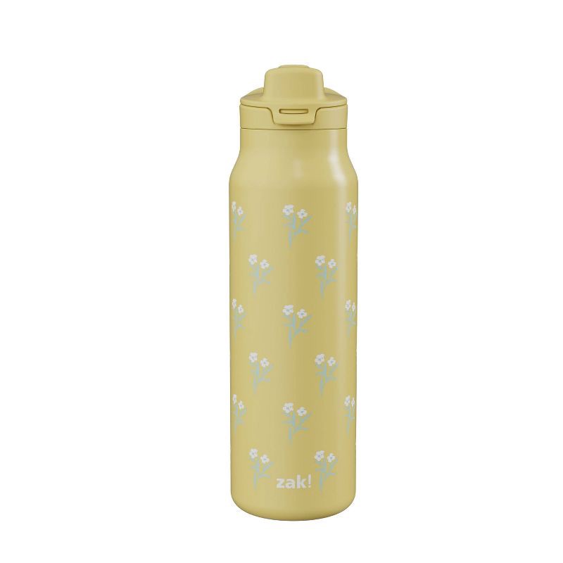 slide 1 of 6, Zak Designs 24oz Vanilla Posy Stainless Steel Manual Chug Bottle Yellow, 24 oz