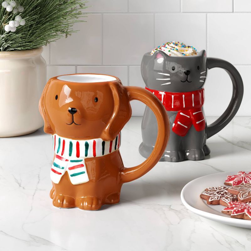 slide 2 of 3, 13oz Christmas Figural Cat Mug with Scarf - Wondershop™, 13 oz