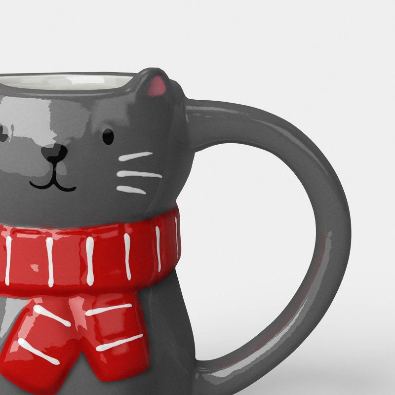 slide 3 of 3, 13oz Christmas Figural Cat Mug with Scarf - Wondershop™, 13 oz