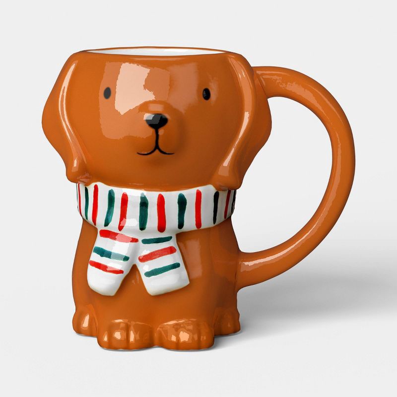 slide 1 of 3, 14oz Christmas Figural Dog Mug with Scarf - Wondershop™, 14 oz
