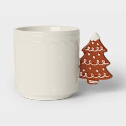 15.5 fl oz Stoneware Christmas Tree Handle Mug Ivory - Wondershop™