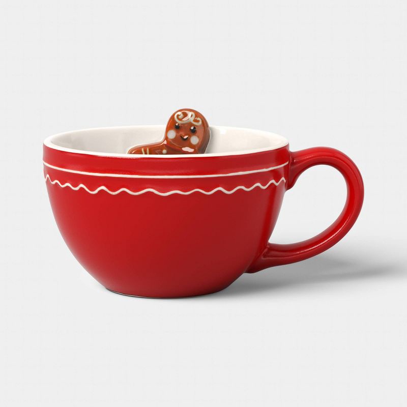 slide 1 of 4, 13 fl oz Christmas Stoneware Gingerbread Peek-a-boo Mug Red - Wondershop™, 13 fl oz