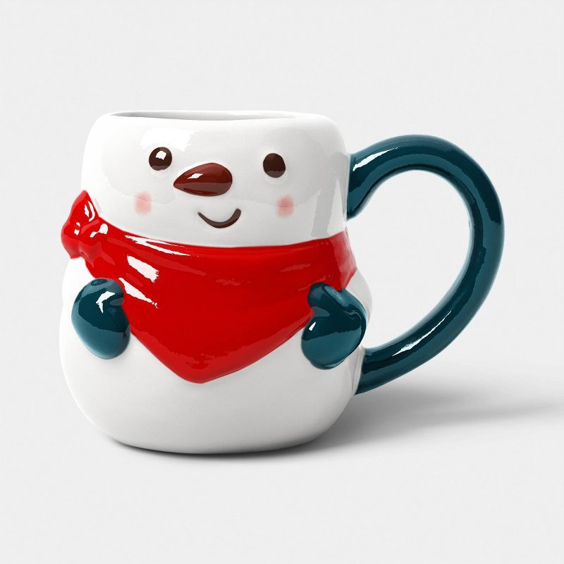 slide 1 of 3, 8 fl oz Christmas Earthenware Figural Snowman Mini Mug - Wondershop™, 8 fl oz