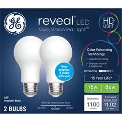 GE Household Lighting GE 2pk 75W A21 Reveal Light Bulbs