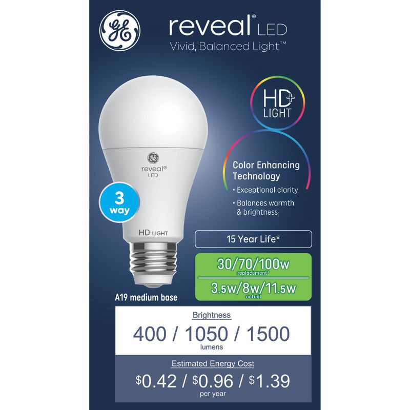 slide 1 of 4, GE Household Lighting GE Reveal LED 3-Way Bulb A19 New Light Bulb, 1 ct