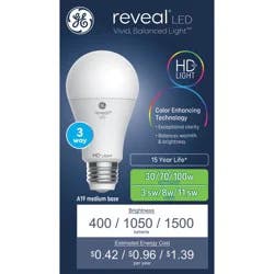 GE Household Lighting GE Reveal LED 3-Way Bulb A19 New Light Bulb