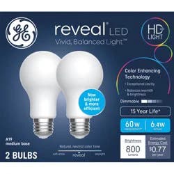 GE Household Lighting GE 2pk Reveal LED 60W Bulb Frosted A19 New