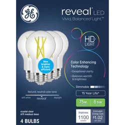 GE Household Lighting GE 4pk Reveal LED 75W Bulb Clear A19 New