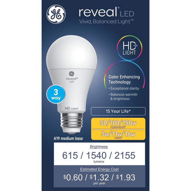 slide 1 of 3, GE Household Lighting GE Reveal LED 3-Way Bulb A21 Light Bulb, 1 ct