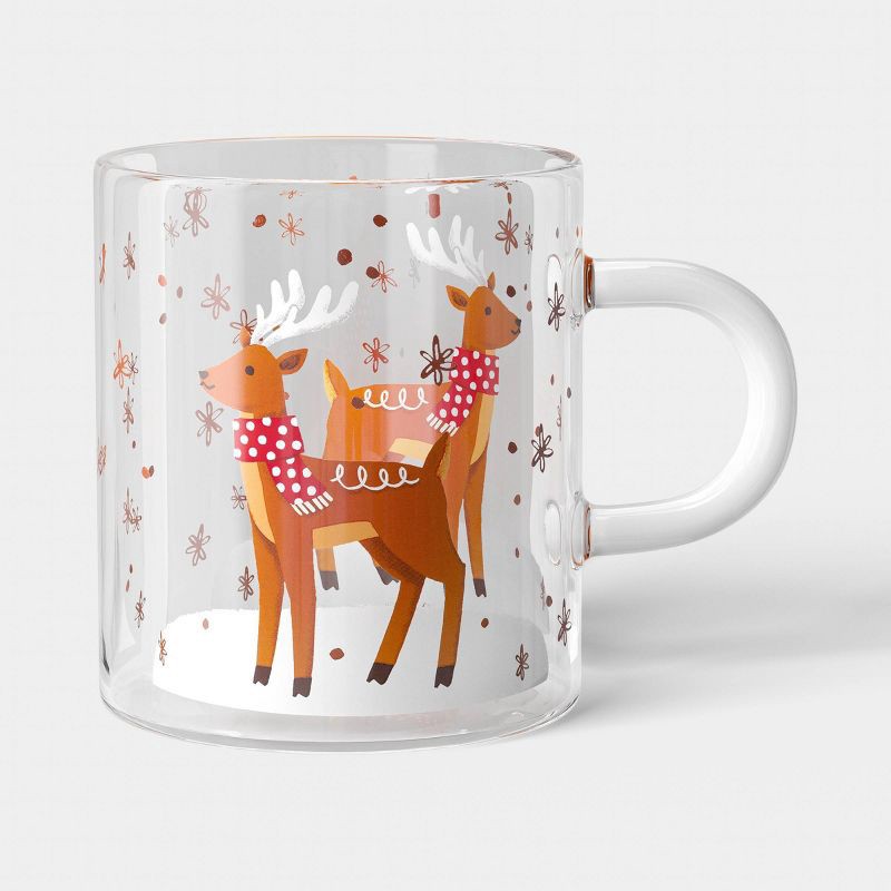 slide 1 of 3, 15.2 fl oz Christmas Reindeer Print Glass Mug - Wondershop™, 15.2 fl oz