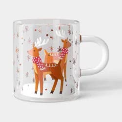 15.2 fl oz Christmas Reindeer Print Glass Mug - Wondershop™