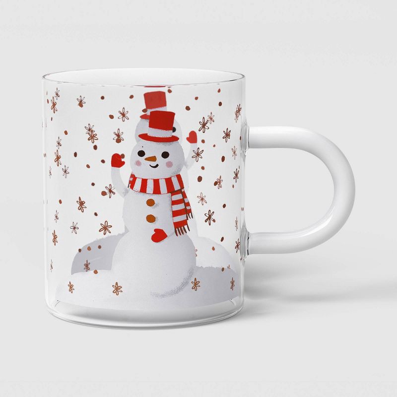 slide 1 of 3, 15.2 fl oz Christmas Snowman Print Glass Mug - Wondershop™, 15.2 fl oz