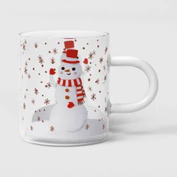 15.2 fl oz Christmas Snowman Print Glass Mug - Wondershop™