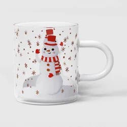 15.2 fl oz Christmas Snowman Print Glass Mug - Wondershop™