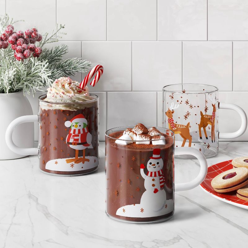 slide 2 of 3, 15.2 fl oz Christmas Featherly Friends Print Glass Mug - Wondershop™, 15.2 fl oz