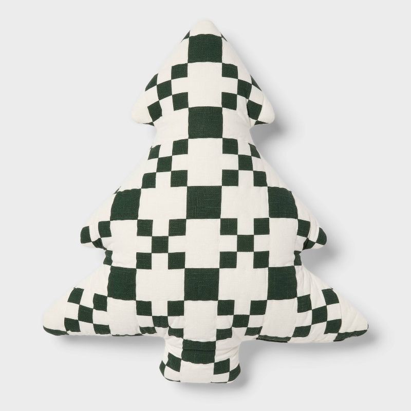 slide 1 of 4, Holiday Tree Shaped Decorative Throw Pillow Green - Threshold™, 1 ct